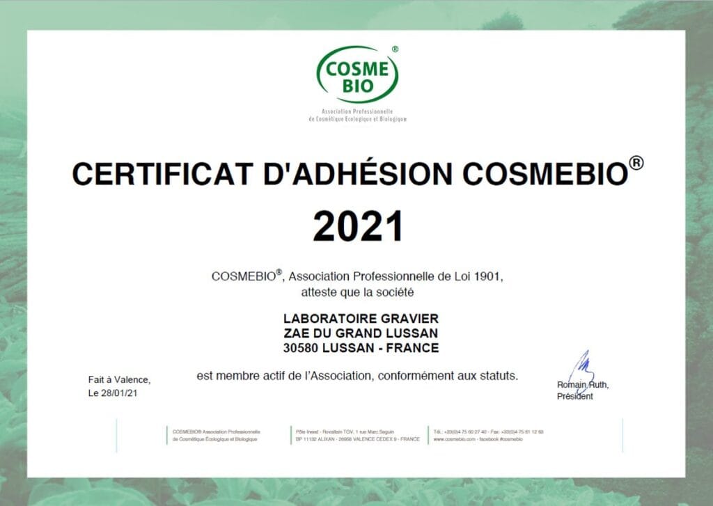 Gravierov sertifikat koji je dokaz da pripada Cosmebio-u 